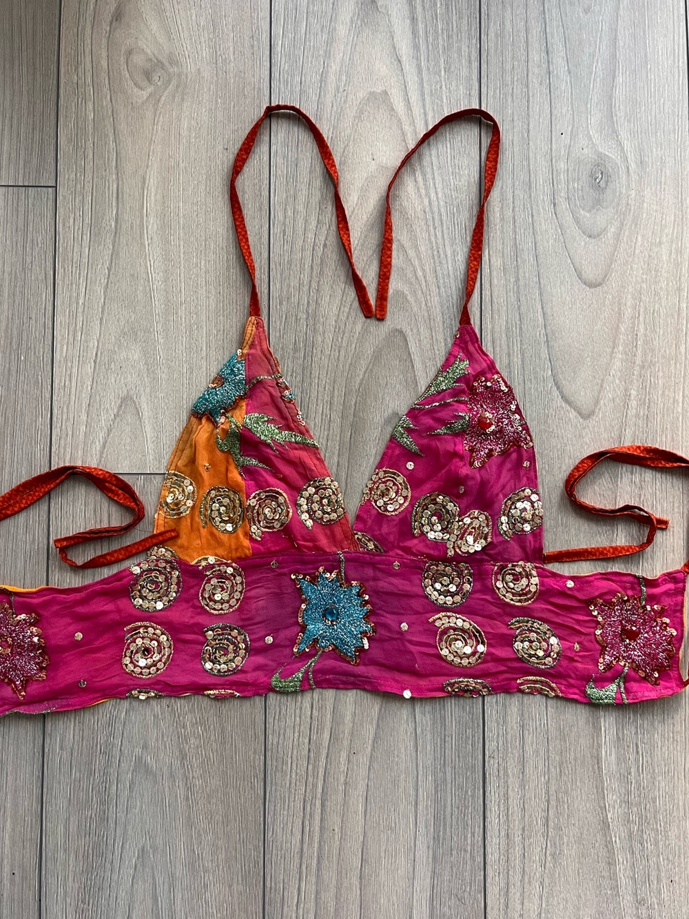 Y2K Vintage Sequin String Plunge Top